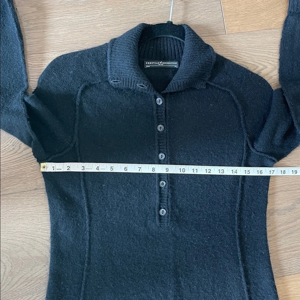PERUVIAN CONNECTION Black Brimfield Henley Sweater Size XS 100% Royal Alpaca